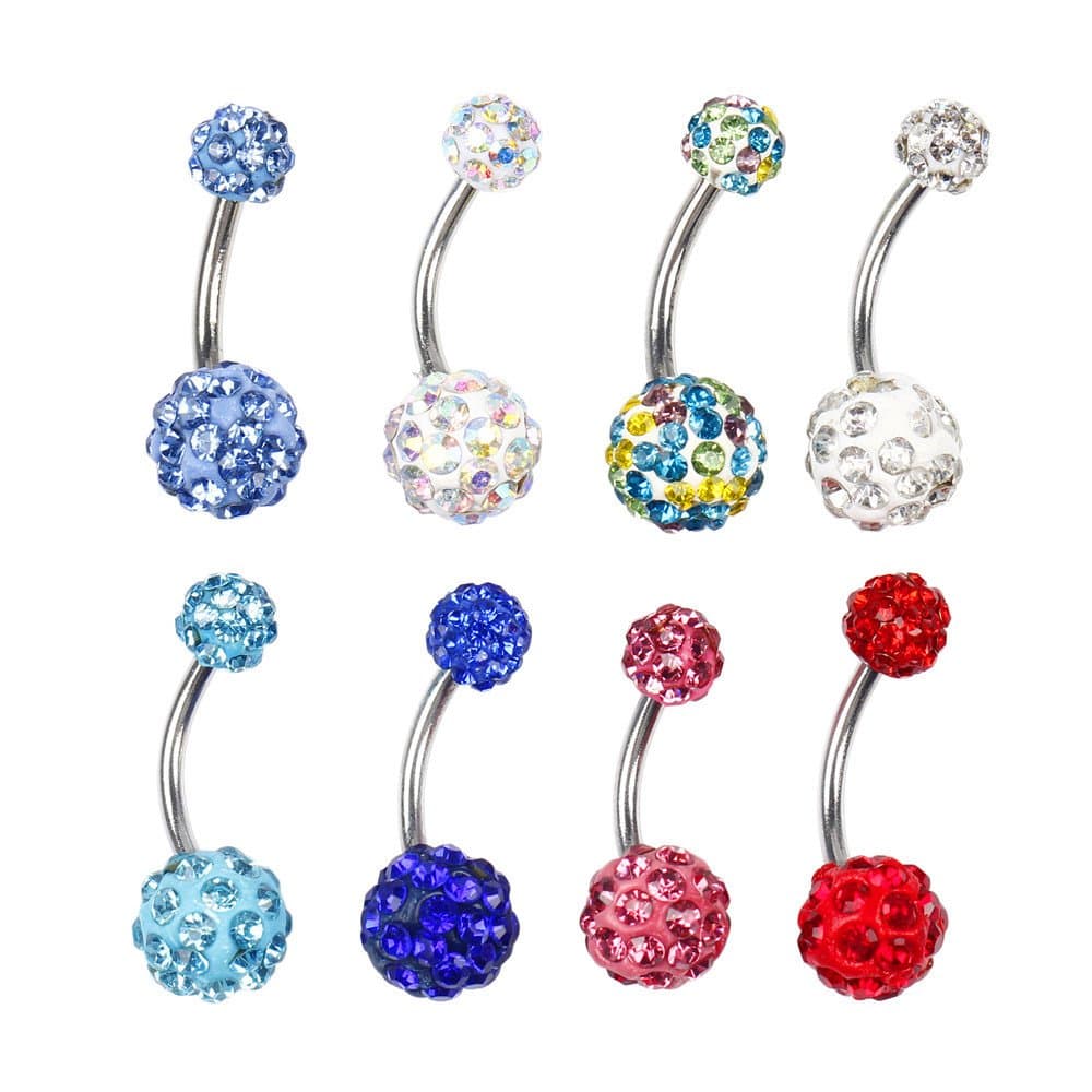 8 Color for Choose Belly Ring Double Ball Full Swarovski Crystals Belly Button Rings Navel Bar 14G (1.6mm) 7/16"(11mm)