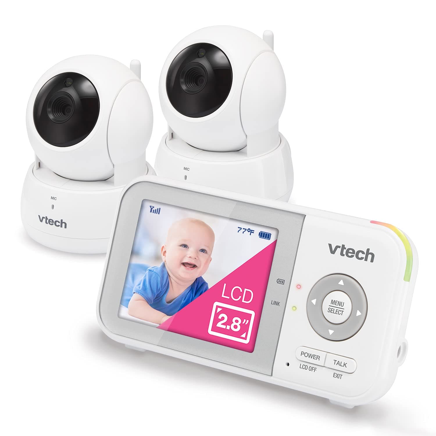 VTech VM923-2 Baby Monitor, 2.8”Screen, 1000ft Range, Pan-Tilt-Zoom, Night Vision, 2-Way Audio, Temperature Sensor, Lullabies, Secured Transmission No WiFi