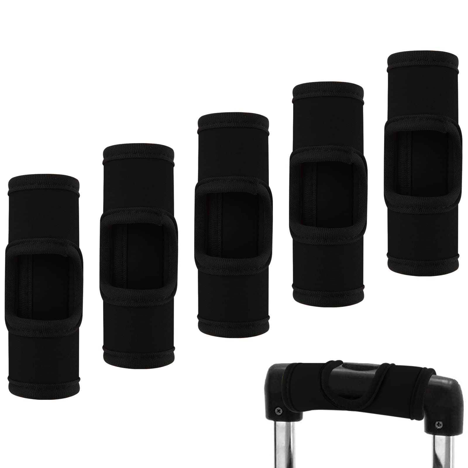 CosmosCosmos 5 Pcs Neoprene Luggage Handle Wrap Soft Grip Handle Cover Luggage Identifier with Hollow Design for Push-Button Handle Trolley Handle and Travel Suitcase Trolley Case (Black)