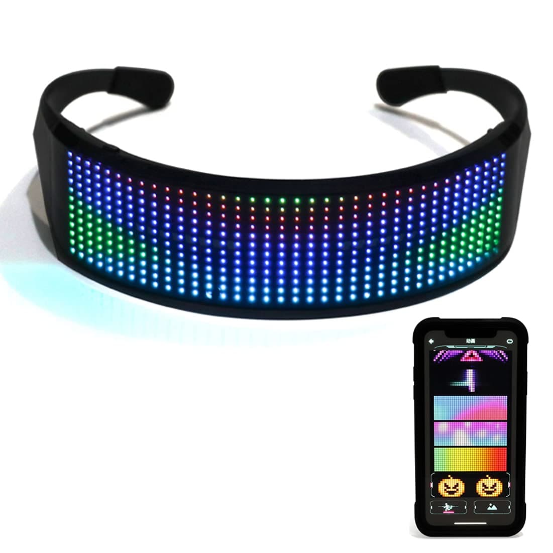 WENDA Changeable Customizable Bluetooth Luminous LED Glasses Futuristic Shield LED Visor for Gimmick,Club, Costumes, Birthday