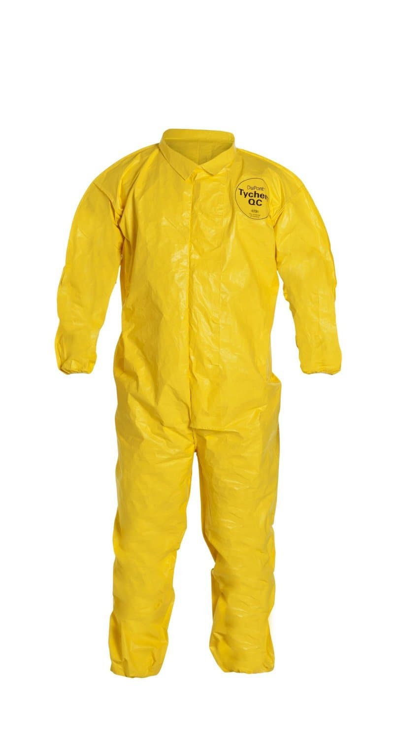Dupont Tychem QC Yellow Personal Protection Coverall with Zipper Storm Flap - Small