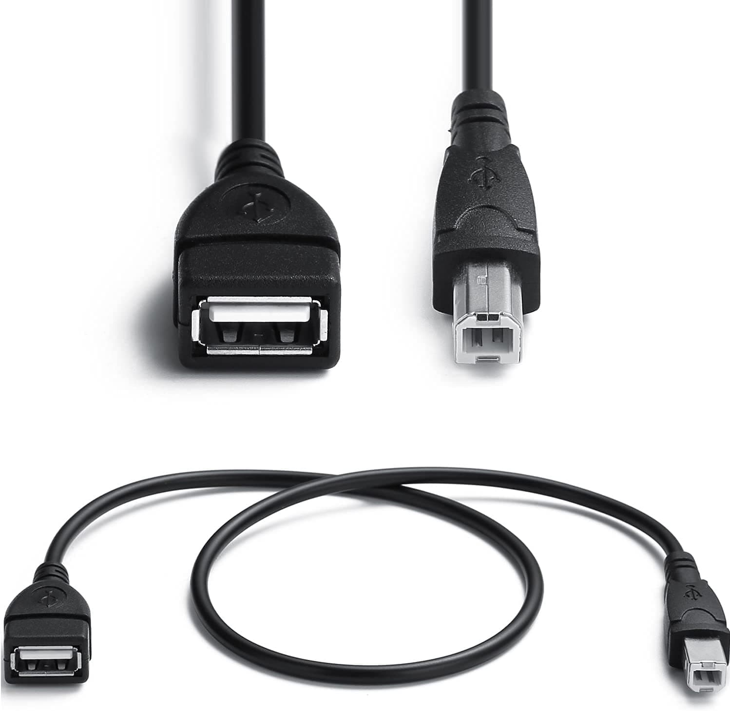 AMUU 2 Pack USB 2.0 Cables A Female to USB B Male Cable for Printer,Length is 20 Inches,A/F to B/M,Type-A F to M Extender Connection