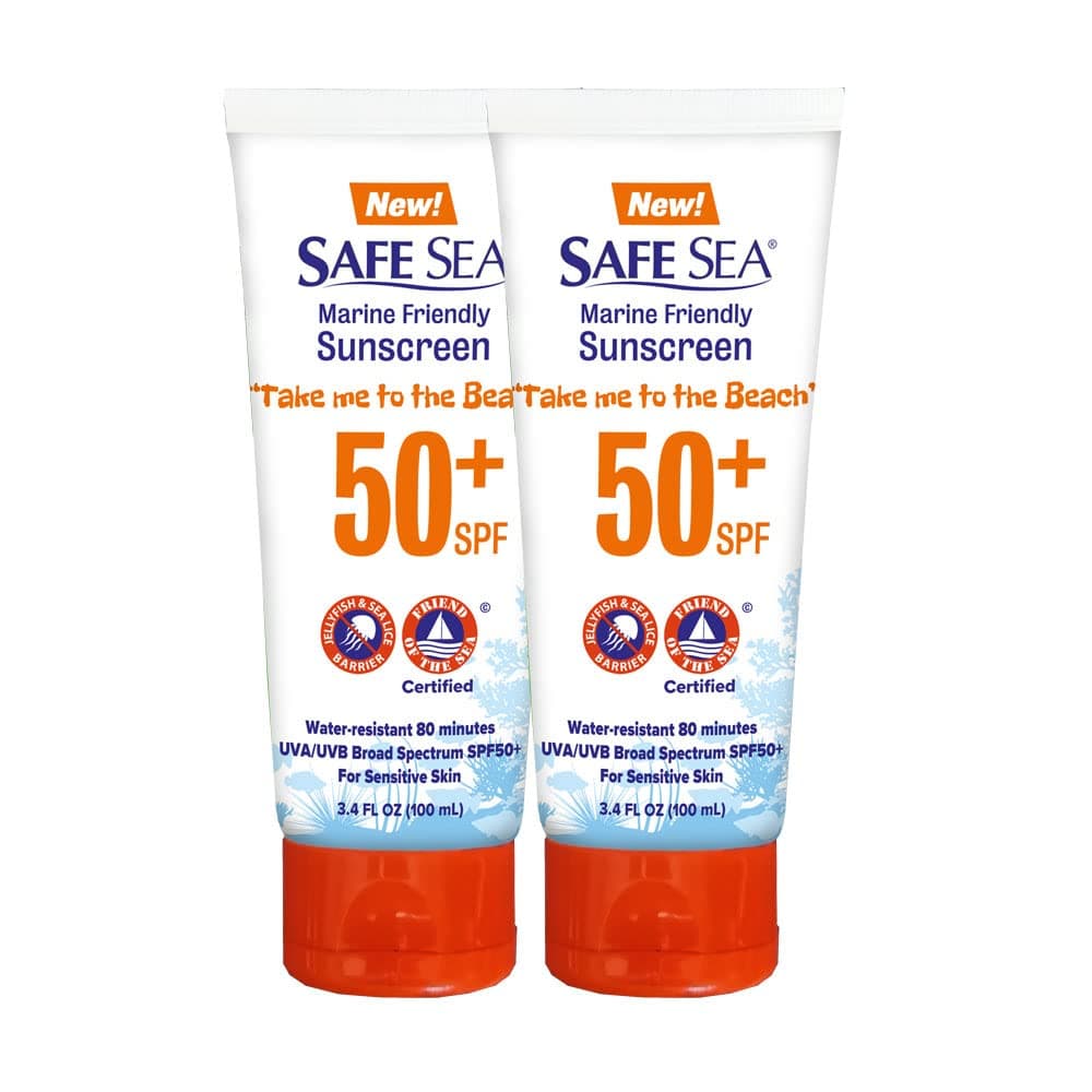 SAFE SEA Anti-Jellyfish Sting Protective Lotion - Sunscreen - Sunblock - Sea Lice - Jelly Fish - 50SPF Adults (Tube 3.4 oz 2 pack)