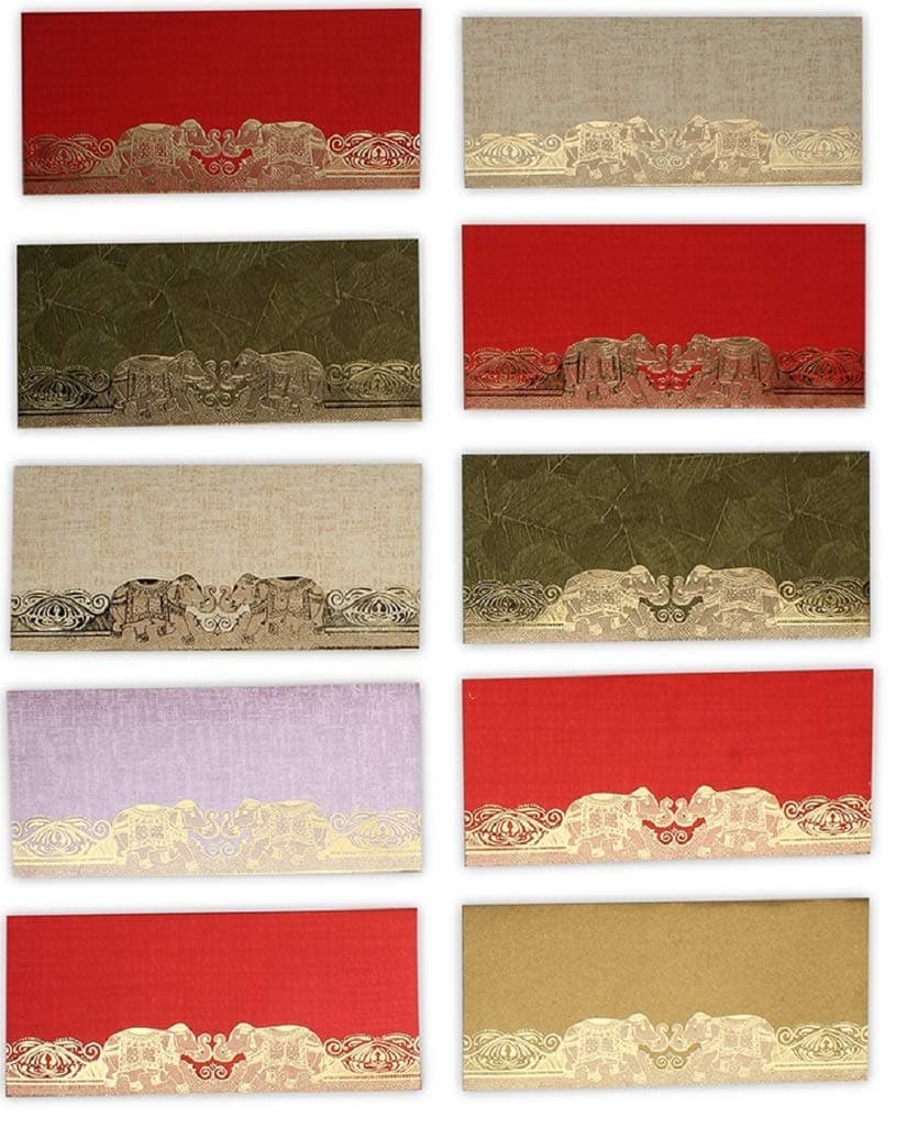 Shagun Gift Envelopes for Cash by DEVIKA (10+2Free 12nos)7.5"x3.5" Maharaja Elephant Design Gold Silver Foil Stamping Money Holder Card for Eid Christmas Diwali Birthday Wedding Graduation DGE8-12