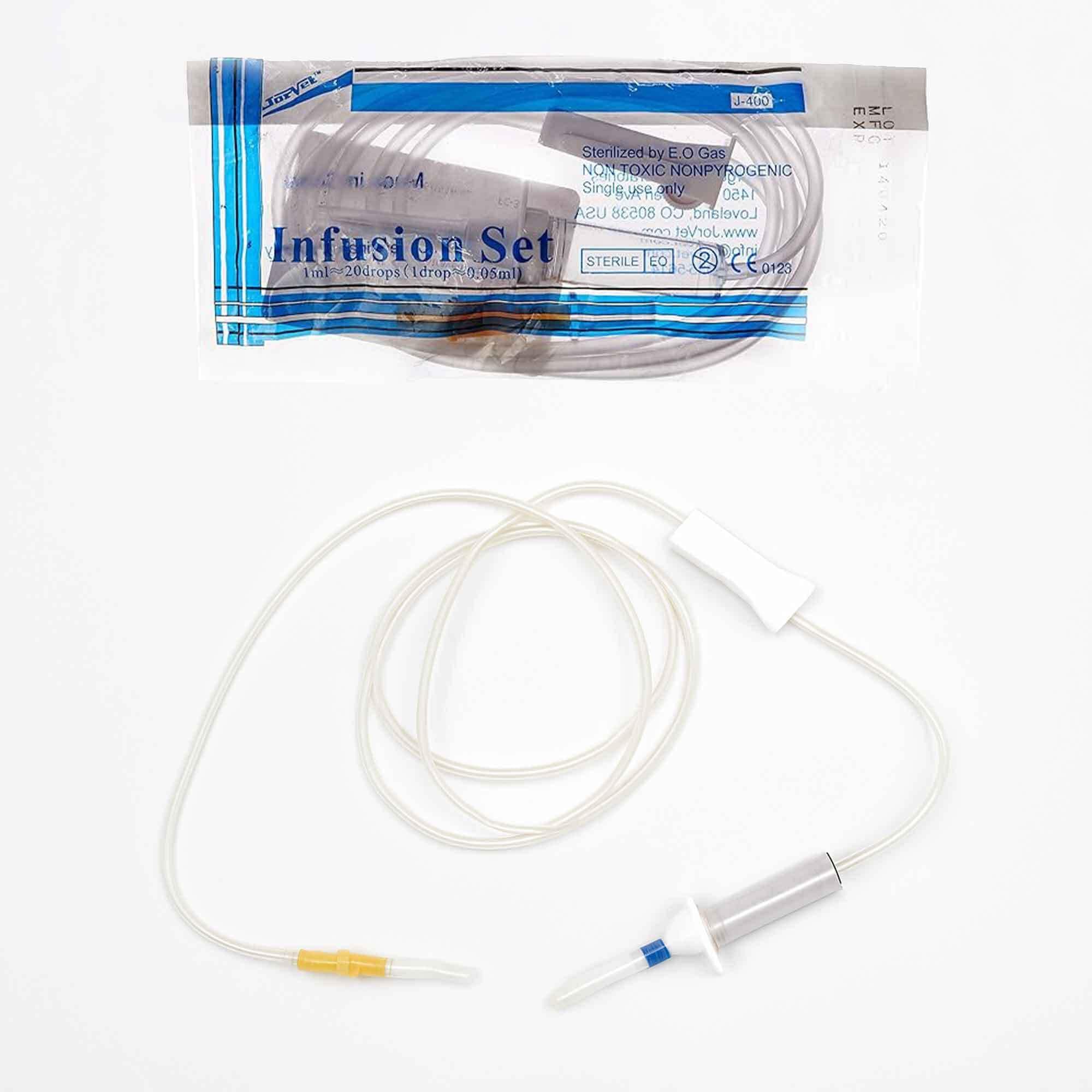 JorVet Universal IV Set | Veterinary-Grade Infusion Set with 72" Soft Tubing, Luer Connector, Roller Clamp & Bacteria-Proof Air Vent for Safe & Precise Fluid Delivery | Vented & Non-Vented Single-Use