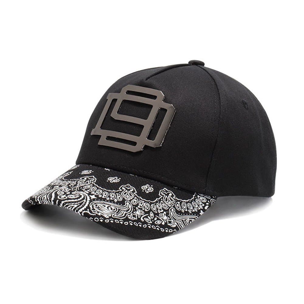 Lunule Baseball Cap Hip Hop Dad Snapback Hat with Metal Black