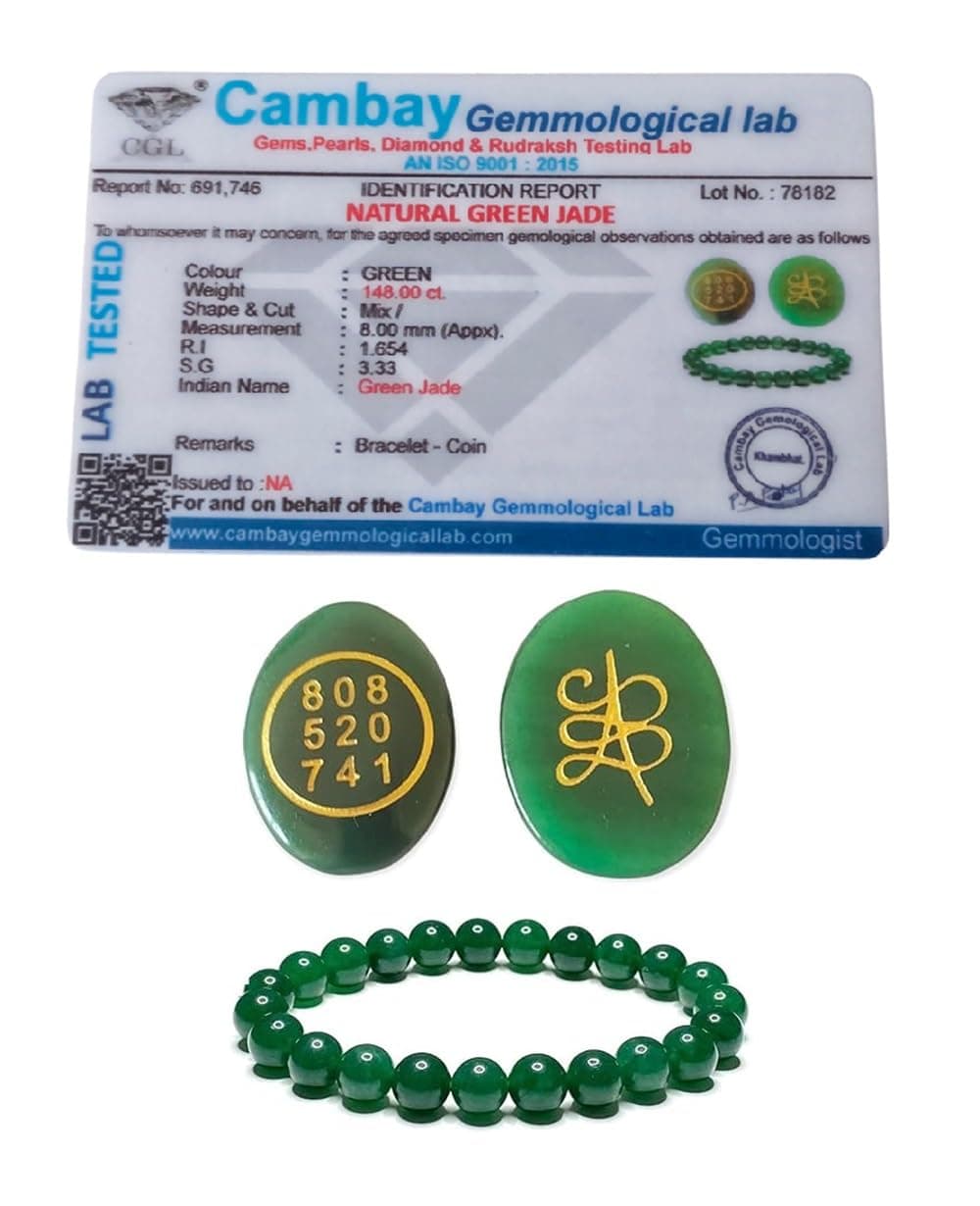 Natural Green Jade Money Switch Zibu Symbol Coin and Natural Green Jade Bracelet 8 MM Beads Attract Money Cash Flow and Wealth for Men and Women