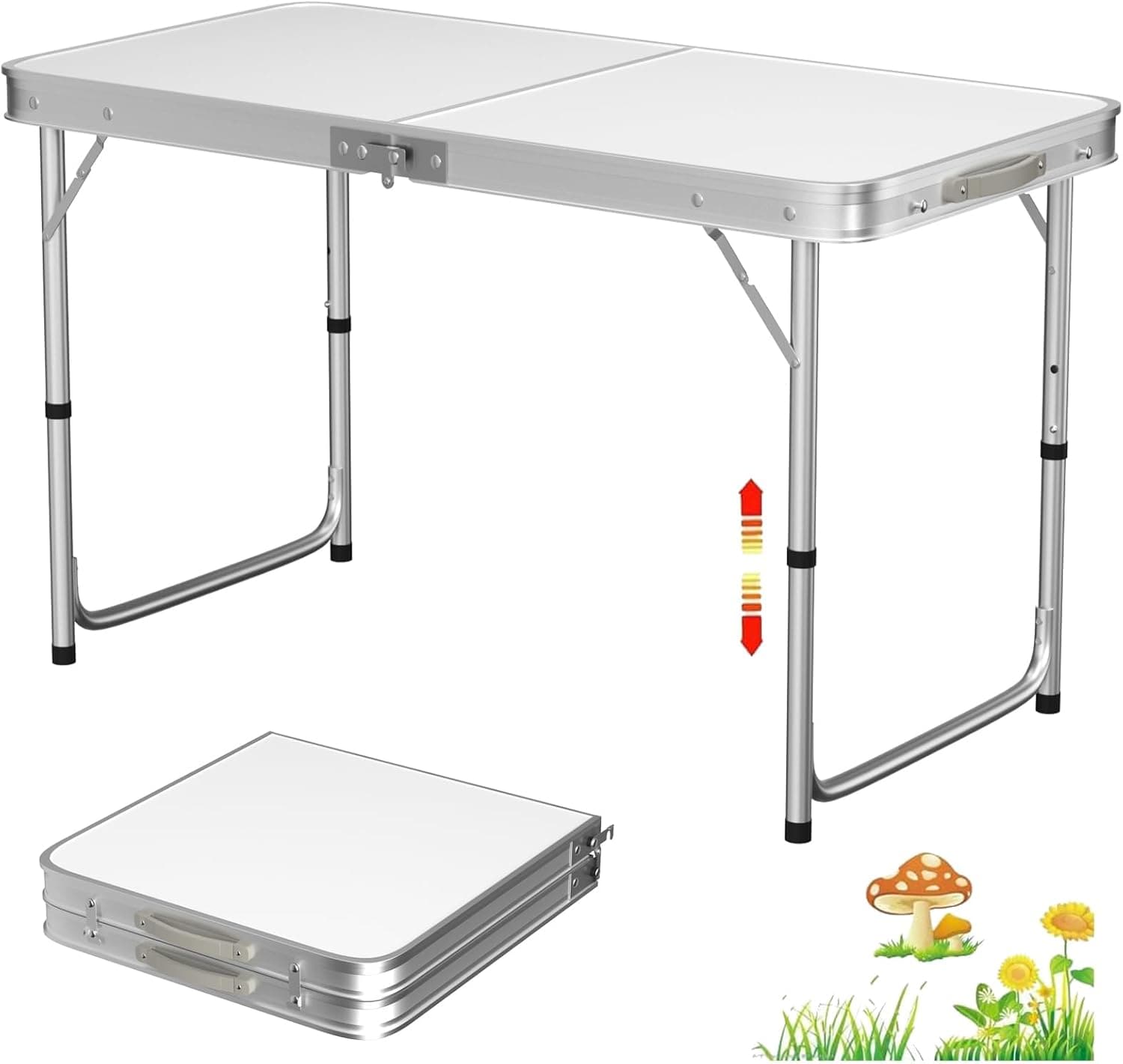 SKY-TOUCH Folding Trestle Outdoor Camping Table, Aluminum Alloy Folding Picnic Table, Lightweight Trestle Camping Table For BBQ Party, Folds in Half with Carry Handle, White(120×60×70cm)