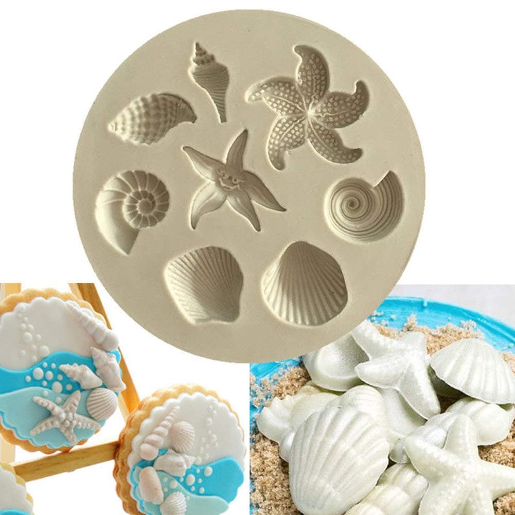 CALIDAKA Seashell Sea Shell Fondant Mold, Round Silicone Baking Mould Candy Chocolate Cake,Make Your Own Homemade Bar Soap DIY Soap Mold Jelly Ice Cake Chocolate Moulds(7 cm)