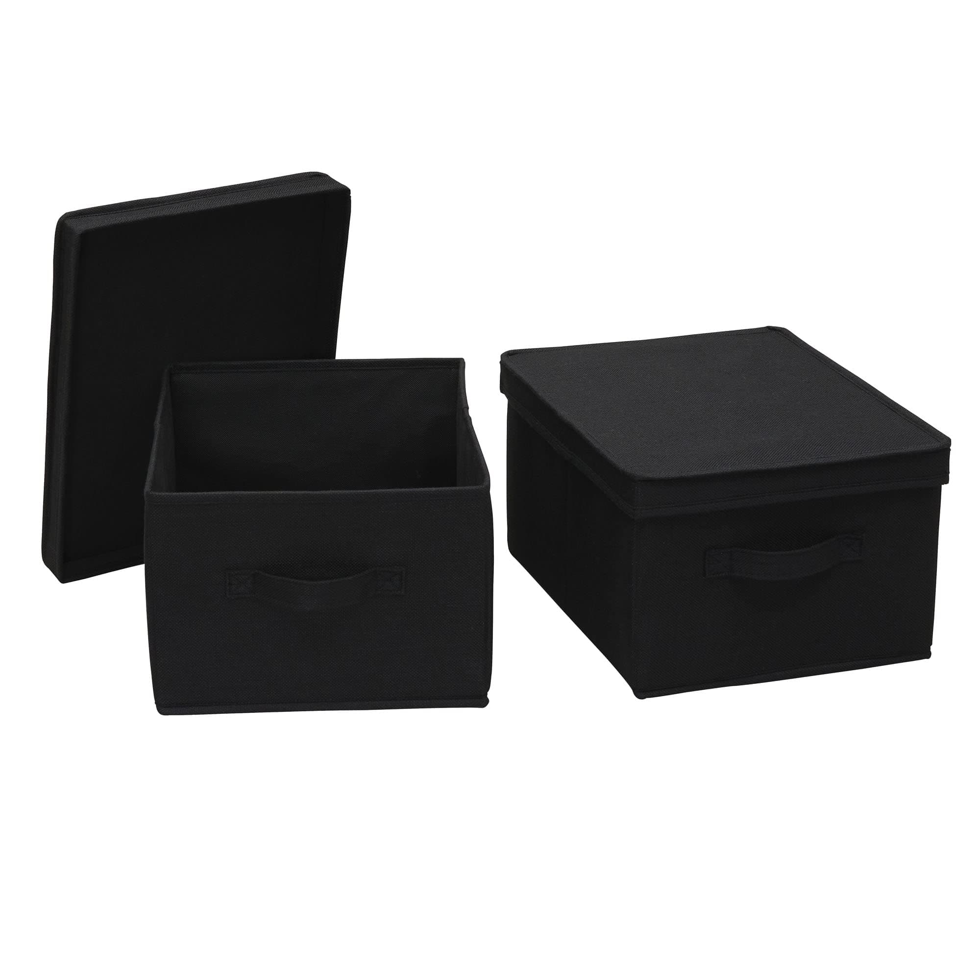 Large Fabric Storage Box With Lid Box, Black, Set of 2