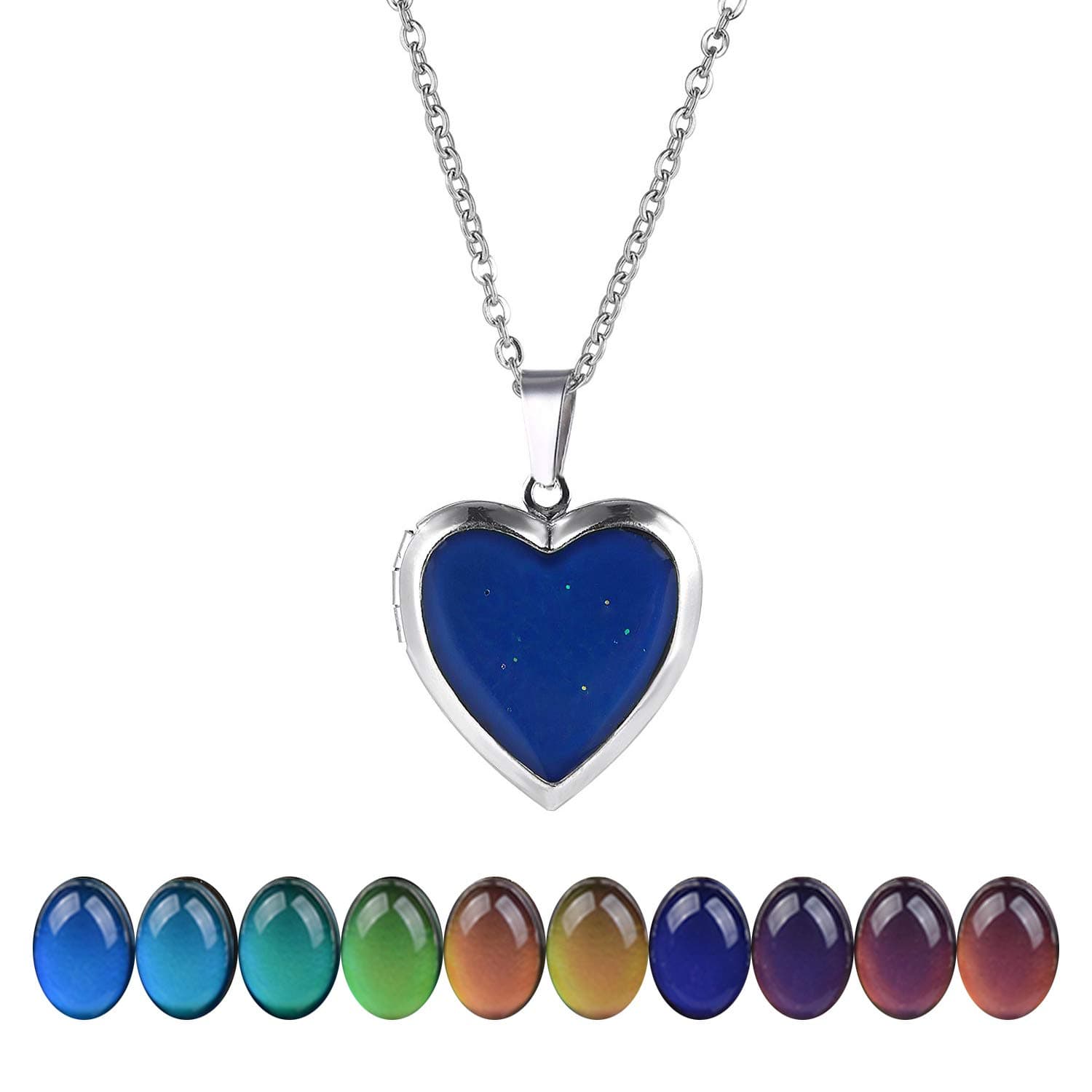 Temperature Sensing Color Changing Pendant Necklace with 19.29" Stainless Steel Rolo Chain