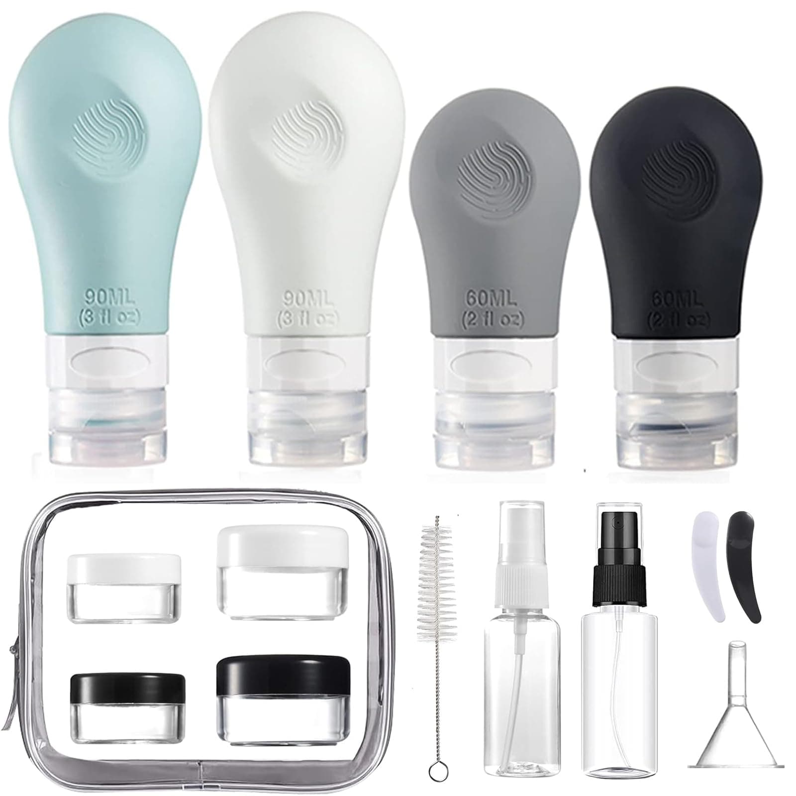 Gemice 16 Pcs Travel Bottles Set for Toiletries, Silicone Travel Containers 89ml/60ml TSA Approved Leak Proof Refillable BPA Free Travel Accessories for Shampoos, Conditioner and Lotion (Grey)