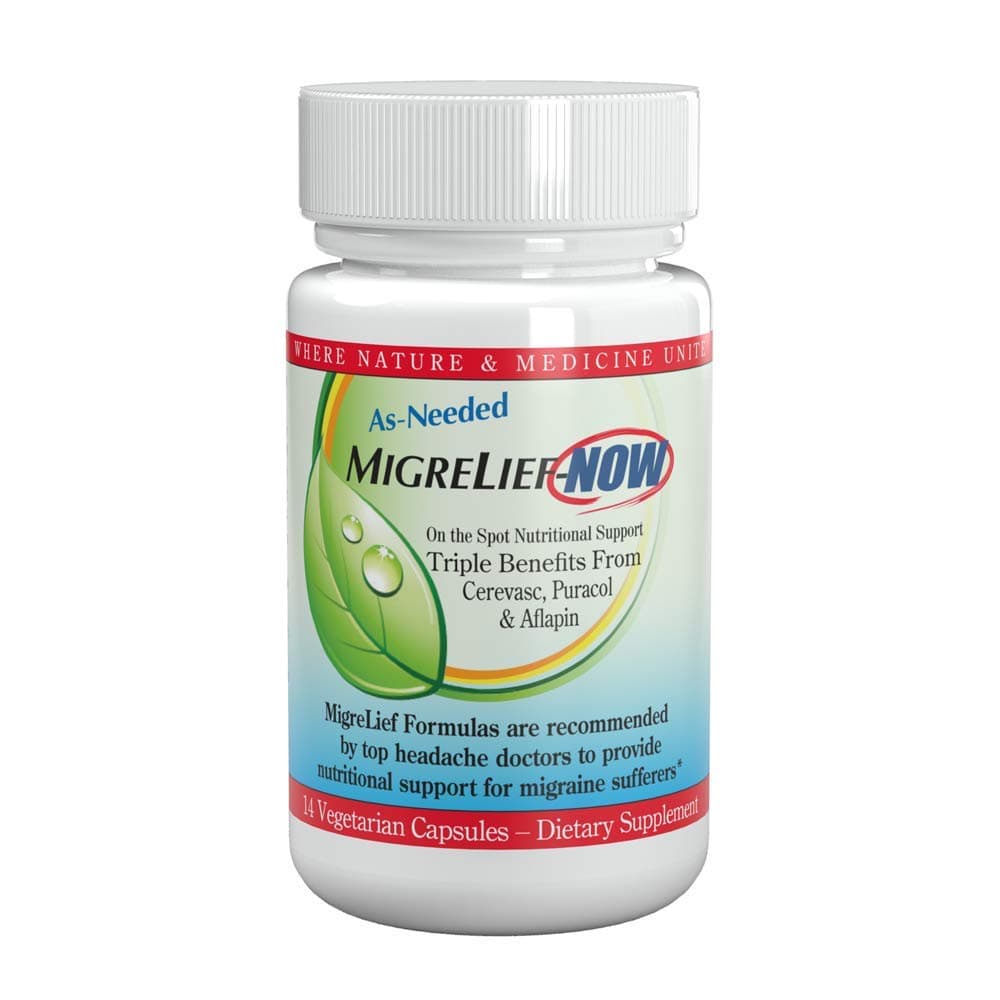 MigreLief-Now - Fast Acting Formula, As Needed Nutritional Support for Migraine and Headache Sufferers - Travel Size - 14 Vegetarian Capsules