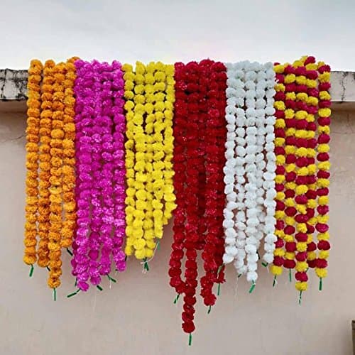 CRAFTOFPINKCITY 10 Pcs Lot Fresh Like Real Lok Artificial Flower Strings Floraol Garlands Pink Fiber Marigold Indian Decoration Outdoor Wedding Home Decor