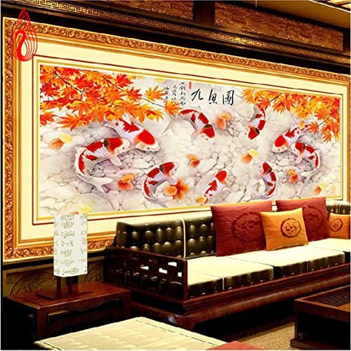 YGS-46 DIY 5D Annual surplus Nine fish Auspicious Drawing Home Decor Painting Embroidery Kit Round Diamond Painting Cross Stitch