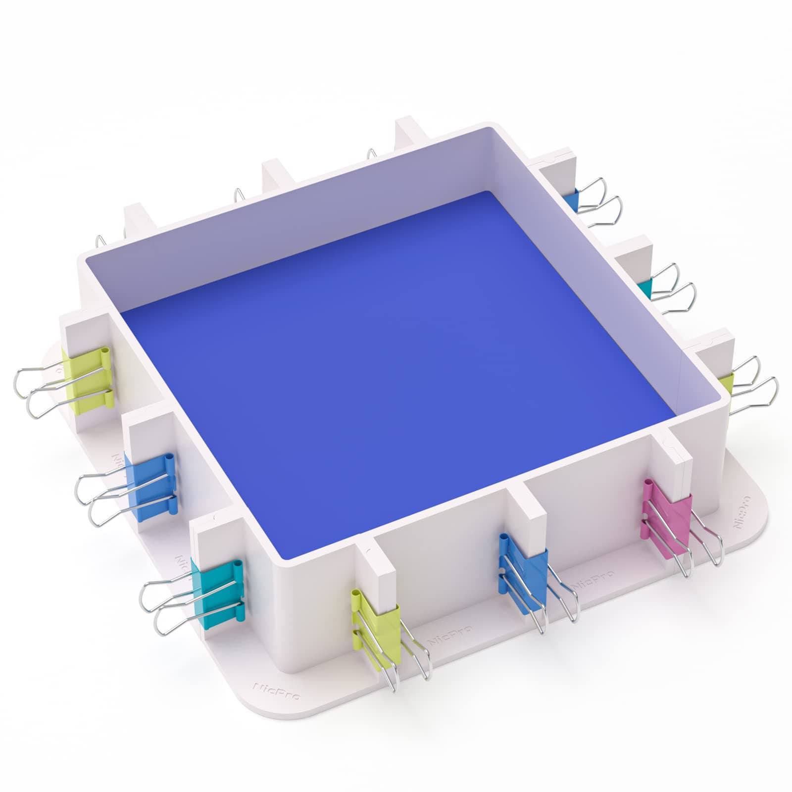 Nicpro Adjustable Molds Housing for Silicone & Resin Molds, Reusable Plastic Frame with Binder Clips & Double-Sided Tape for Soap & Candle Making