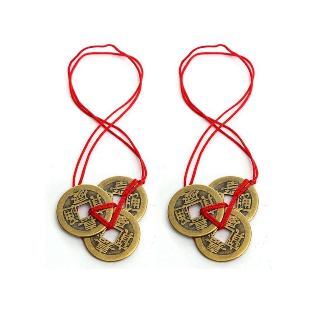 Homiki Ancient Chinese Lucky Coins with Red Ribbon, Wealth and Success Chinese Feng Shui Coins