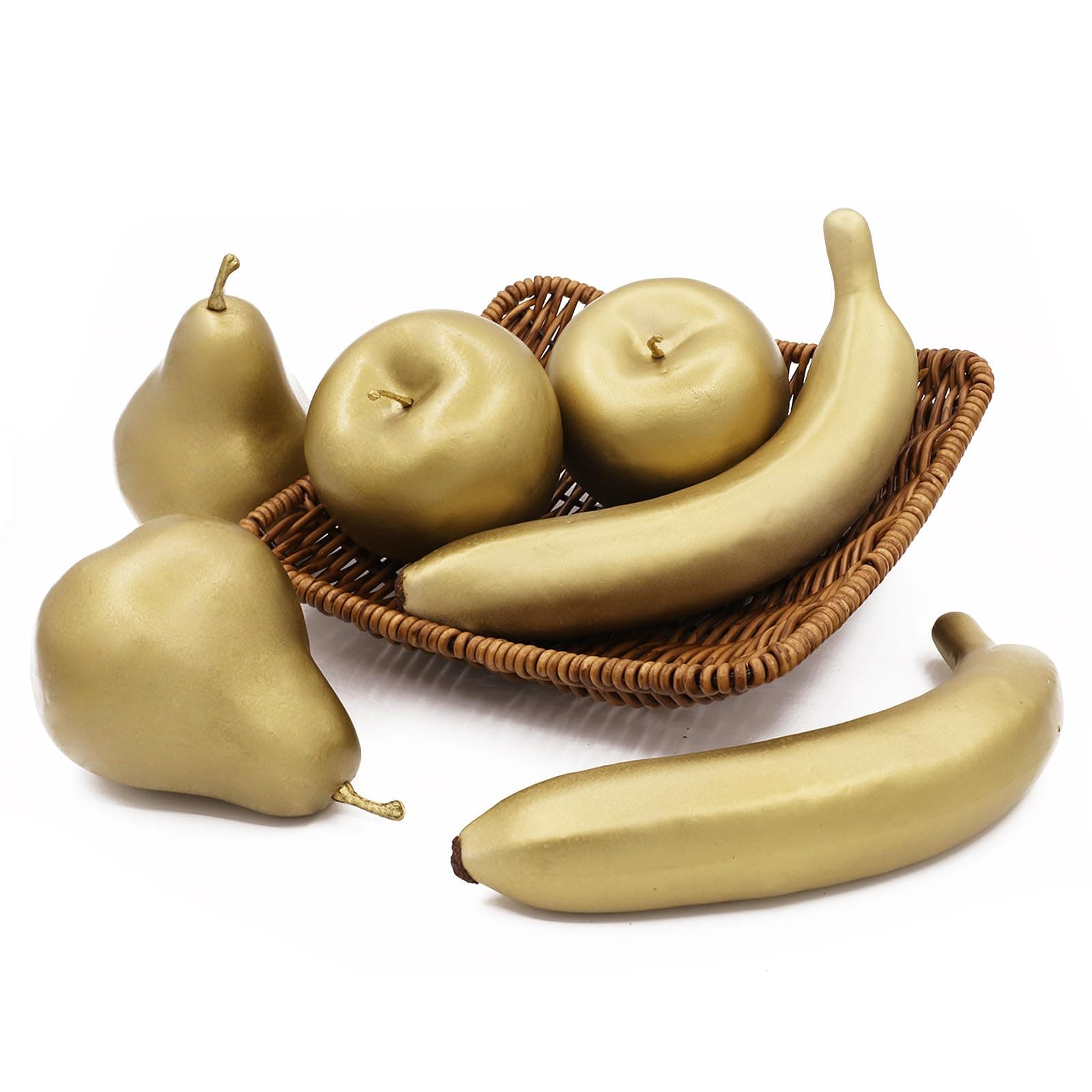 6Pcs Realistic Golden Fake Fruit,Lifelike Golden Faux Fruits,Artificial Golden Fruit Includes Golden Apple,Pear,Banana,for Add a Touch of Luxury to Your Home Decor -Perfect for Display or Photography