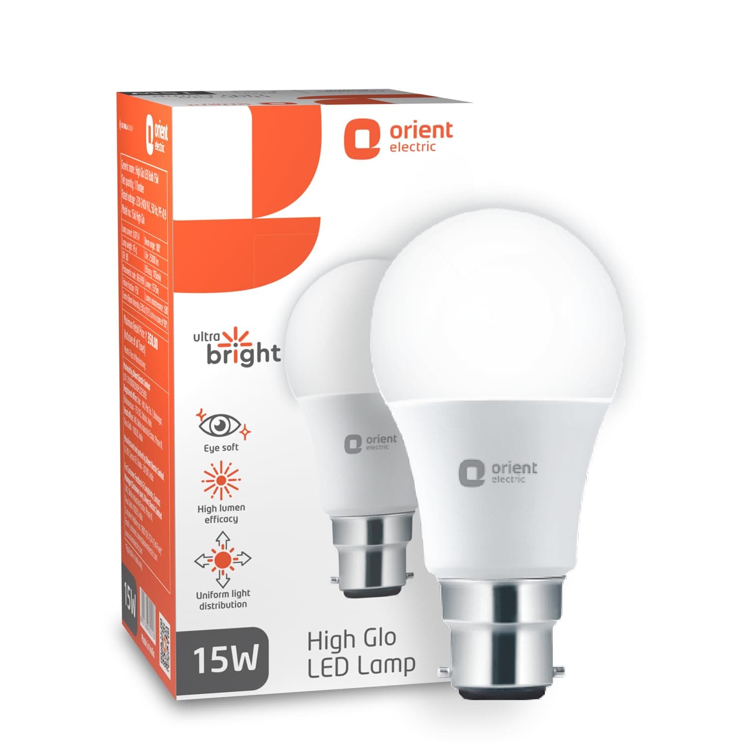 15W High Glow LED bulb| 180-degree wide beam angle| Voltage surge protection up to 4 kV| 6500K, Cool White| B22d base| Made in India| Pack of 1