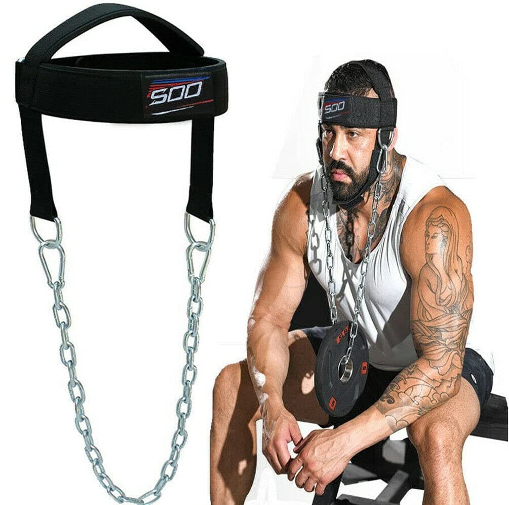 SOO Sports Neck Training Exerciser Harness Traps Muscle Builder Head Harness Home Gym for Strength Fitness Powerlifting Workout Boxing MMA Strong Neck Steel Chain Exerciser Strengthener