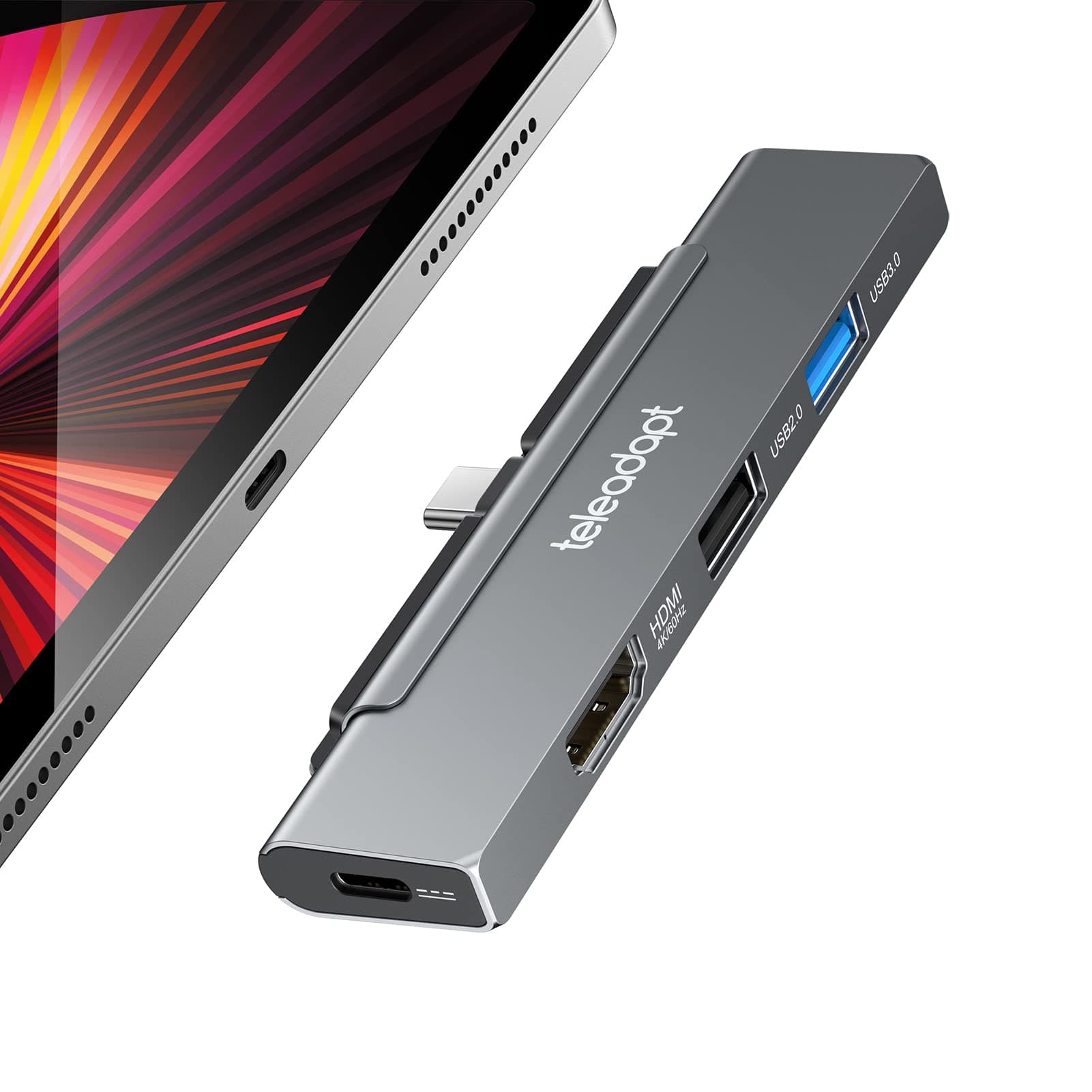 iPad Pro USB C Hub, 5-in-1 Hub Adapter for iPad Pro 2020 2021 11.9 12.9 inches iPad Air 2020, iPad Pro Hub with 4K HDMI, 3.5mm Headphone Jack, 100W USBC Charging, USB 2.0, USB 3.0 Data C Hub