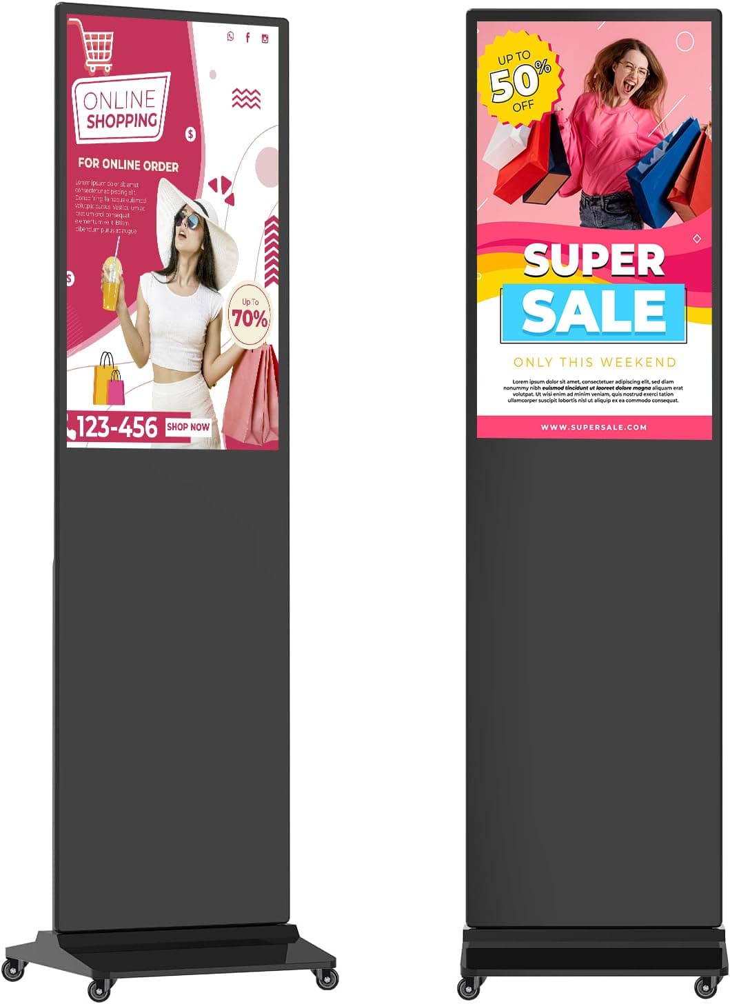 32 inch Indoor Digital Signage LCD Screen IPS Floor Standing Digital Kiosks Interactive Displays with WiFi HDMI/USB Input Auto AD Player, Android OS Black