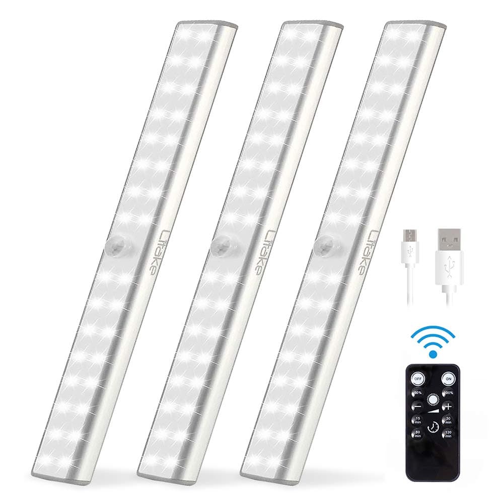 LitakeUnder Cabinet Lighting Rechargeable,32 LED Wireless Closet Lights with Remote,Dimmable LED Light Bar with Magnetic Strip for Kitchen Cabinets,3 Packs