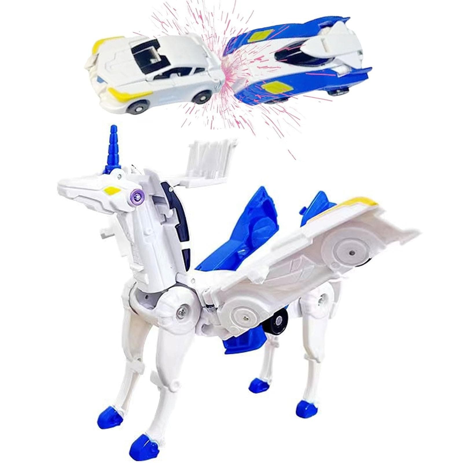 Unicorn Collision Transforming Cars Toy, 2 in 1 Magnetic Cars Collision Transform into Unicorn Toy, for Boys Girls Age 3-12, Magnetic robo car Set |Party Gift for Birthday, Christmas(Blue)