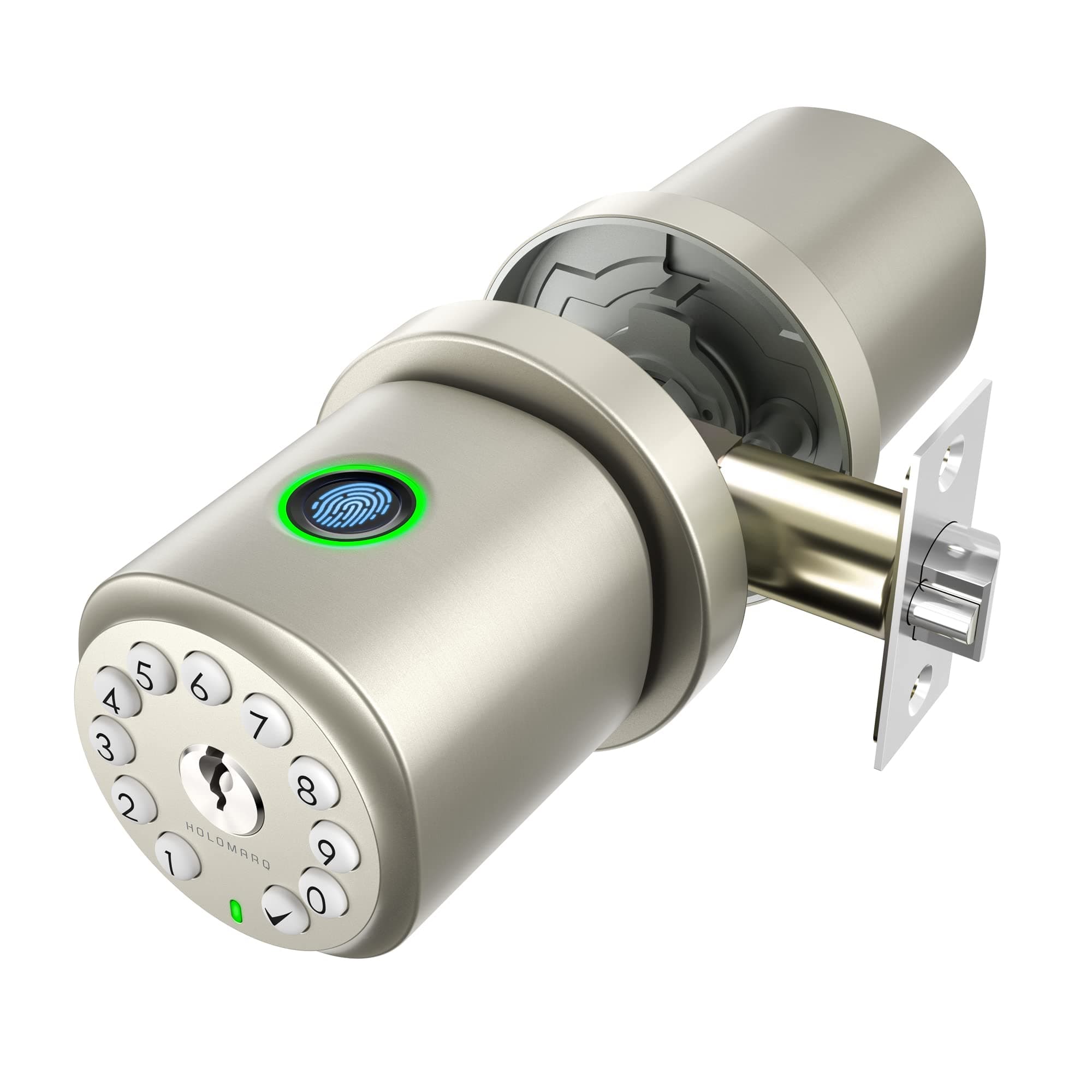HOLOMARQFingerprint Door Knob with Keypad Lock Biometric Keyless Door Knob,Combination Door Knob 4 AA Alkaline Batteries, for Bedroom Office Interior Door Sequra H2 (Metallic Gold)