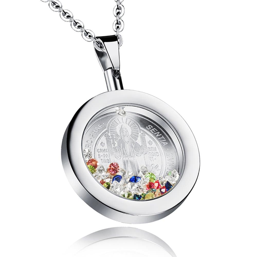 Apopo Cross Pendant ST Benedict Religious Necklace Crystal Exorcism Chain 21' Chain- Silver