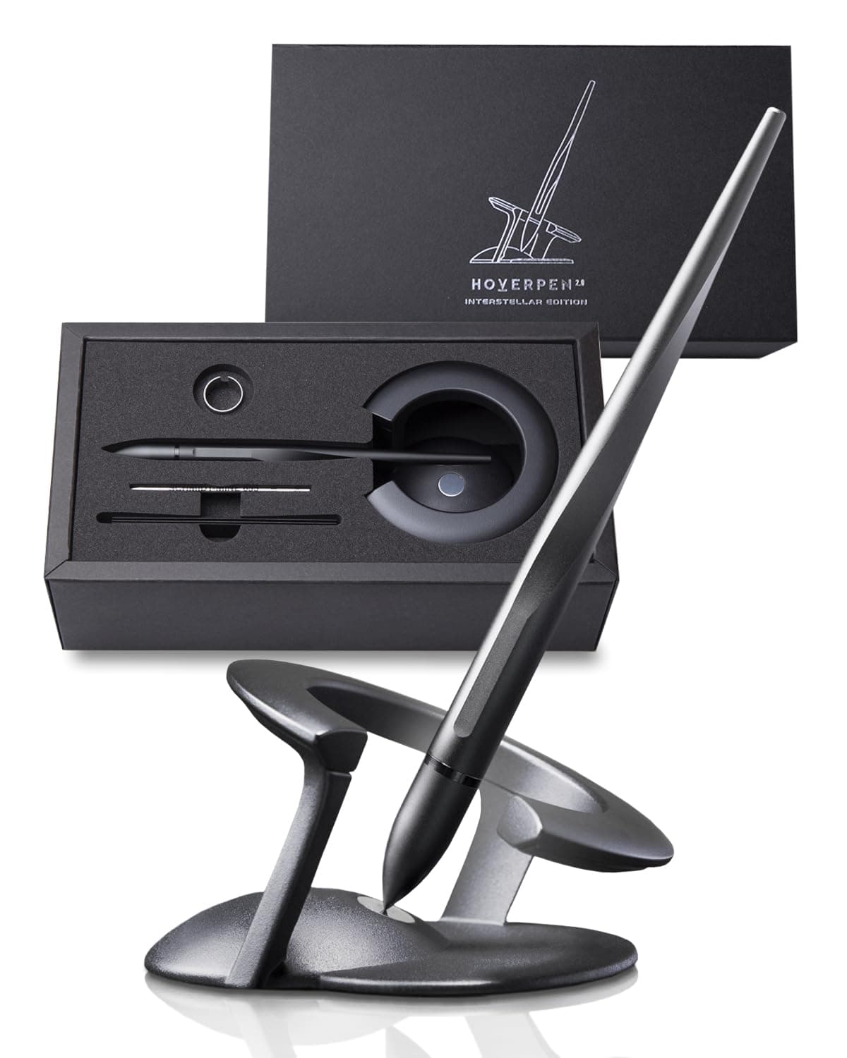 novium Hoverpen Interstellar - Space Black, Ballpoint Pen, Unique Conversational Starter, Premium Futuristic Design, Precision Flow Ink, Schmidt Ballpoint Cartridges