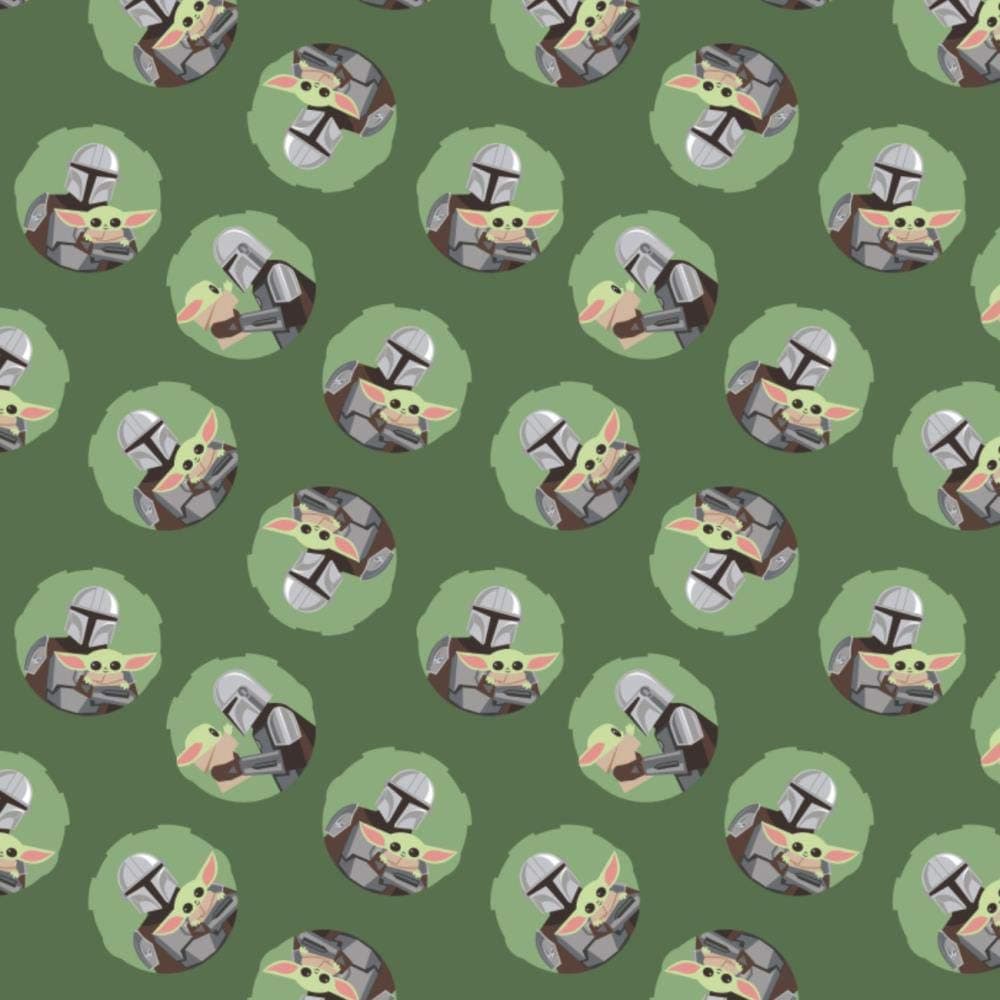 Baby Yoda Fabric, by The Yard, Star Wars The Mandalorian II, Mando and Child Toss, Camelot Fabrics, 73800265-01 Green, Quilting Cotton BTY