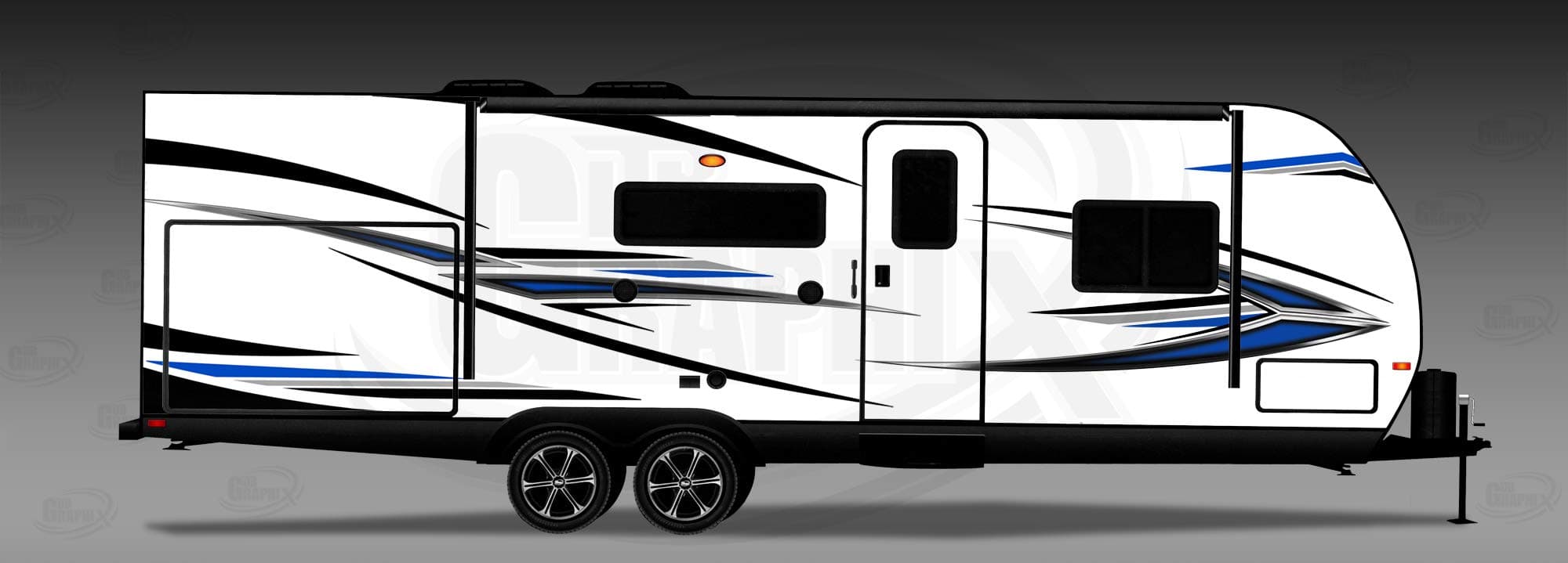 DB GraphixRV, Trailer, Toy Hauler, Camper, Motor-Home Large Decals/Graphics Kit-K-0010BL Black,silver,white,charcoal Grey and Blue
