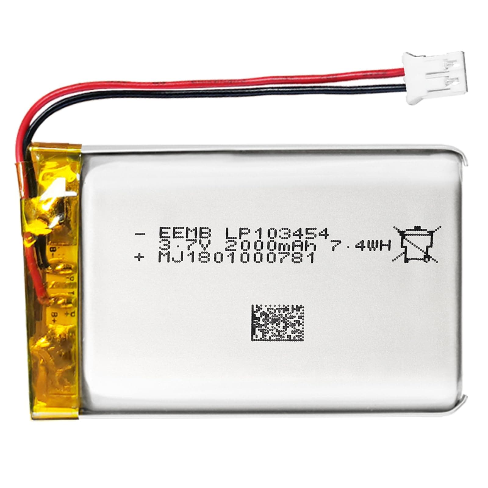 EEMB Lithium-Ion Polymer Battery 3.7V 2000mAh 103454 Lipo Battery Rechargeable Lithium-Ion Battery with JST Connector