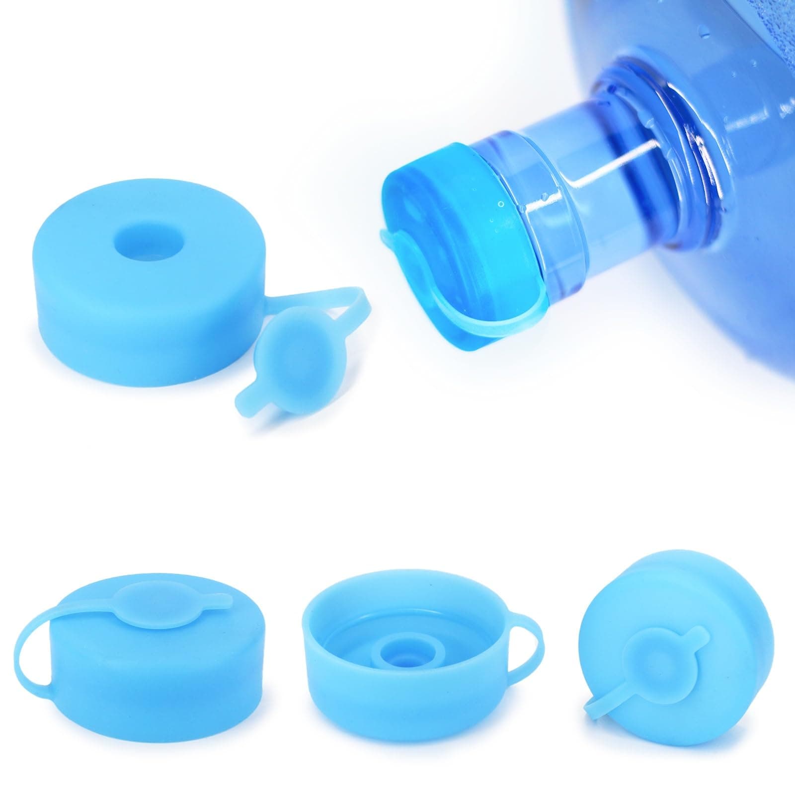 Secure Cap for 5 Gallon Water Dispenser, (4pcs) Reusable 5 Gallon Water Jug Cap, Silicone Non Spill Bottle Caps for 2.16in/55mm Bottle Mouth
