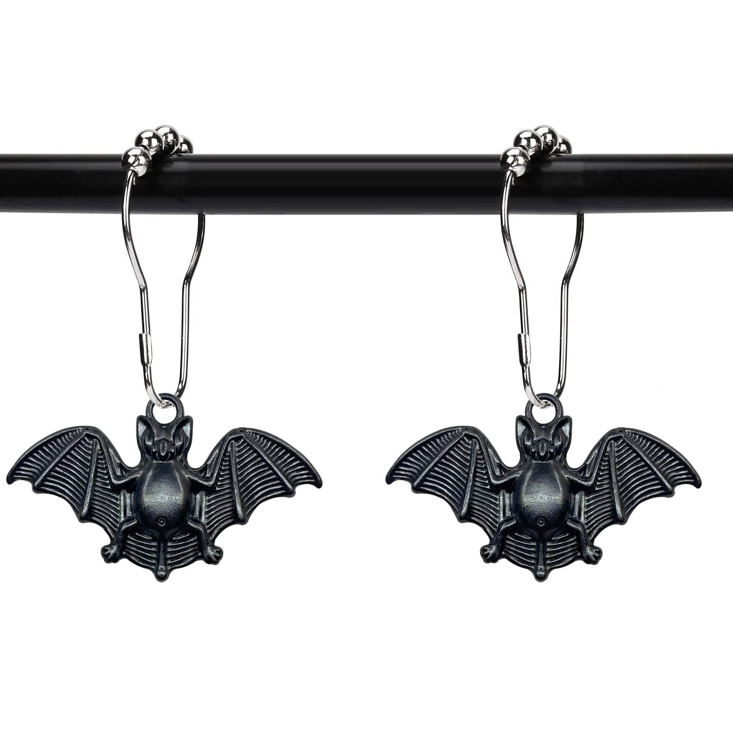 Set of 12 Bats Shower Curtain Hooks Rings Halloween Party Supplies Haunted House Decoration Stainless Steel Rustproof (Black-Bat)