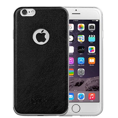 Lenuo TPU & leather soft cover for Apple iphone 6s plus,thin and light TPU fit the phone well,anti-water & anti-oil case (Black)