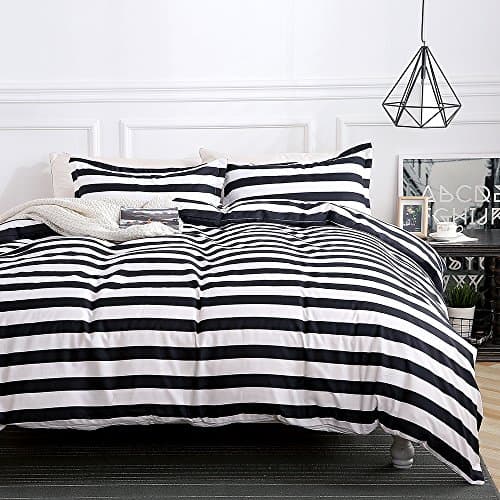 SILIPA 3 Piece Duvet Cover Set with Zipper Closure,King Size, Lightweight Microfiber Soft Comfortable Durable (King, Stripe)