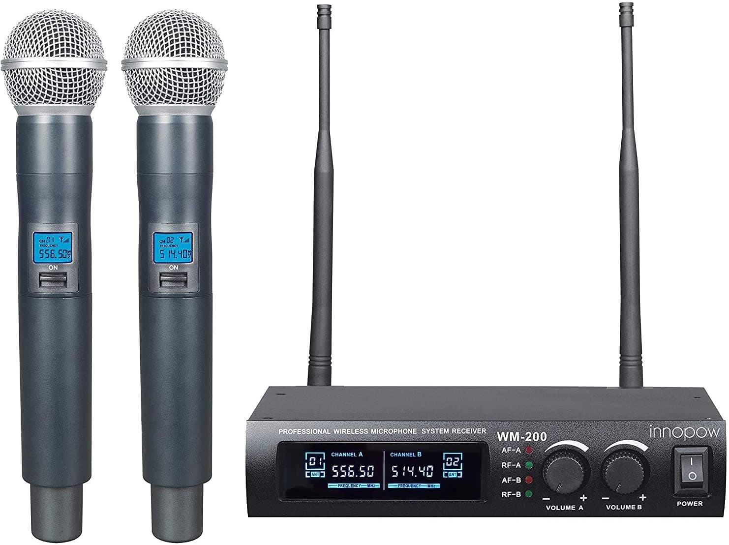 innopow UHF Wireless Microphone System,Metal Cordless Mic Set, 2Handheld Mics,Long Distance150-200Ft,Ideal for Church, Party,Small Karaoke Night