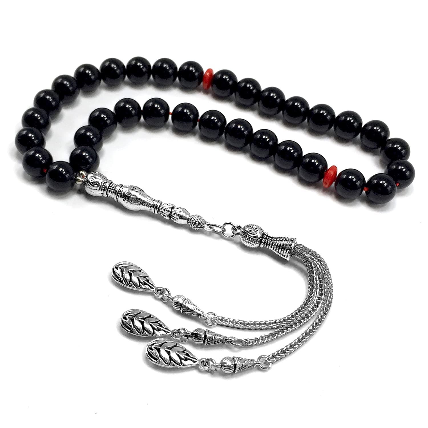 -Gentle Men Collection- Prayer Beads-Worry Beads-Tesbih-Tasbih-Tasbeeh-Misbaha-Masbaha-Subha-Sebha-Rosary (Shiny Black Glass -10 mm 33 Beads-)