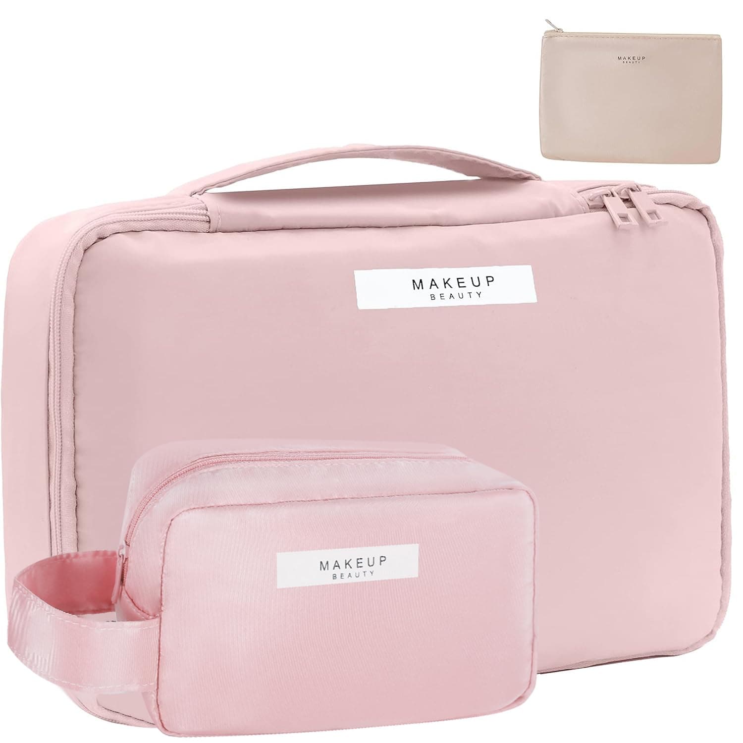 Travel Makeup Bag Cosmetic Bag Makeup Bag Toiletry bag for women and men (Pink-3pcs)