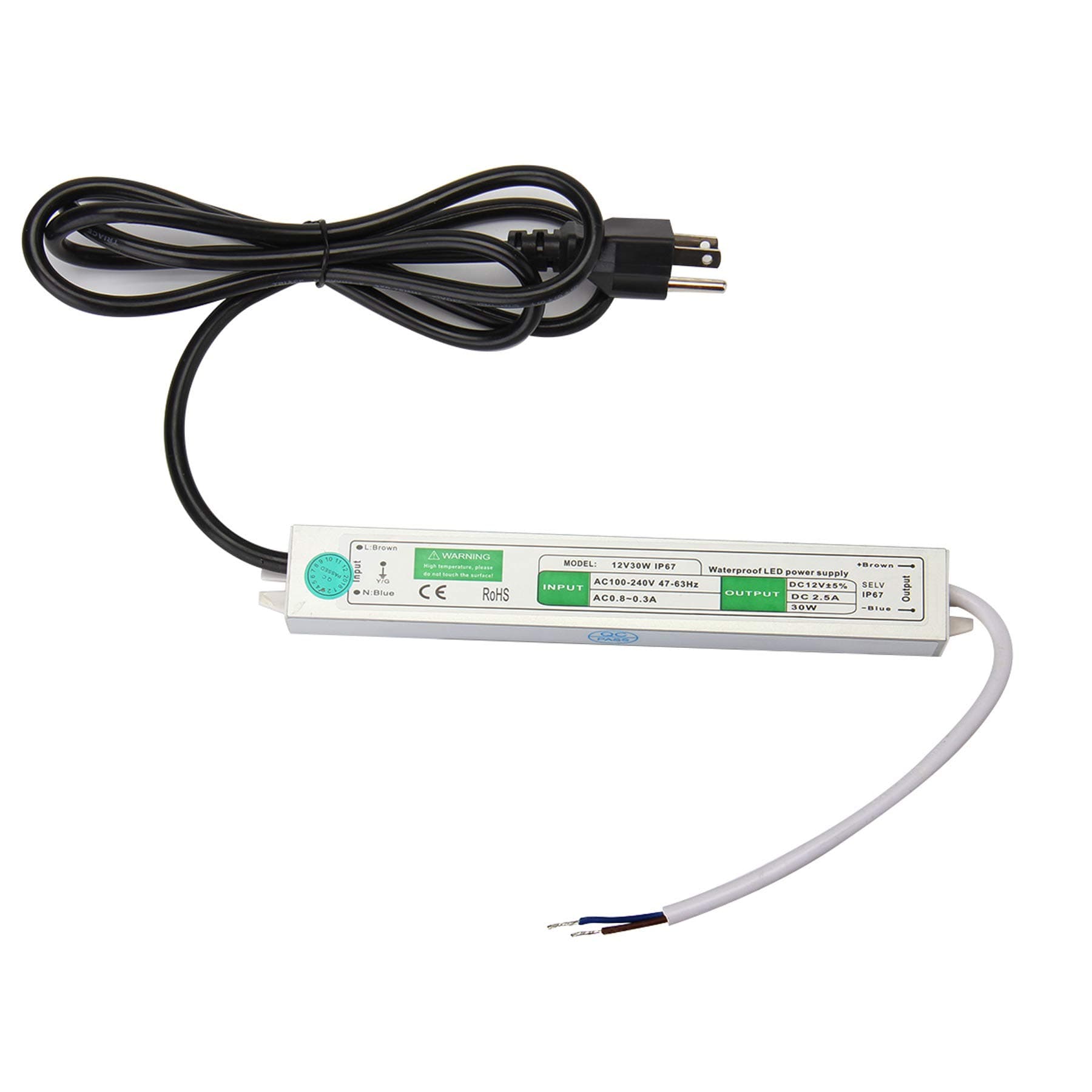 SUPERNIGHT DC 12V 30W Waterproof Power Supply Driver AC 110-260V to DC 12 Volt 2.5A Constant Voltage Adapter Transformer for LED Strip,Computer Project, Outdoor Light