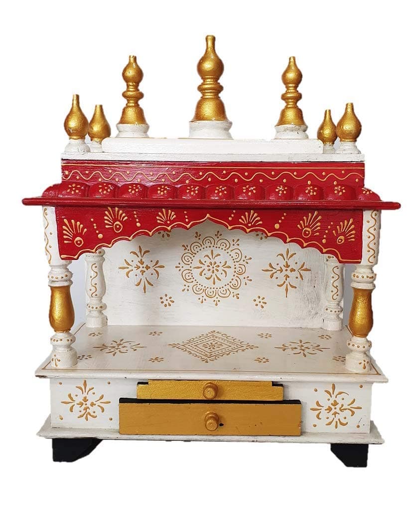 Mereappne Beautiful Wooden Temple Pooja Mandir for Office & Home for Size L- 15 X W- 8 X H-18 Inches Red & White