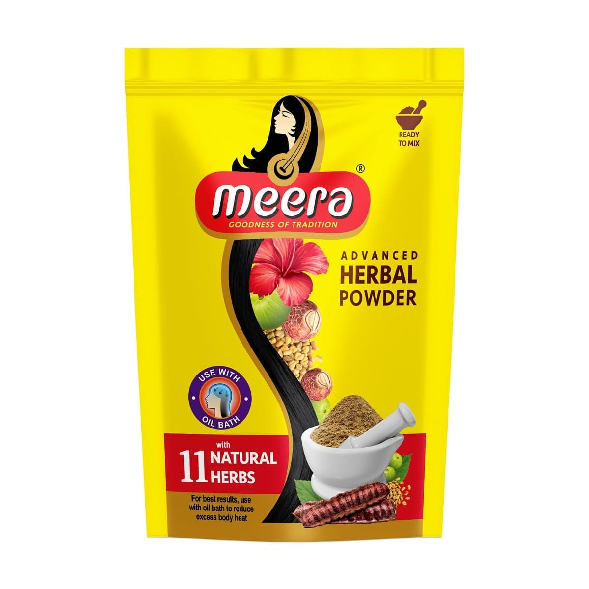Meera 4 X Herbal Hair Wash Powder Shikakai, Tulsi, Shampoo 4 X 80 G = 320g