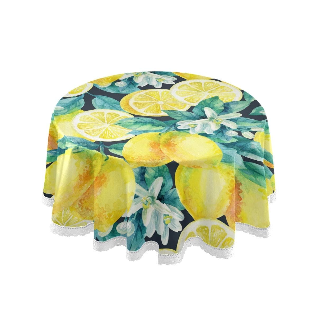OREZI Watercolor Lemon with Leaves Round Table Cloths for Home Kitchen Restaurant Dining Tables,Waterproof Stain and Wrinkle Resistant Tablecloth,Embroidered Edges