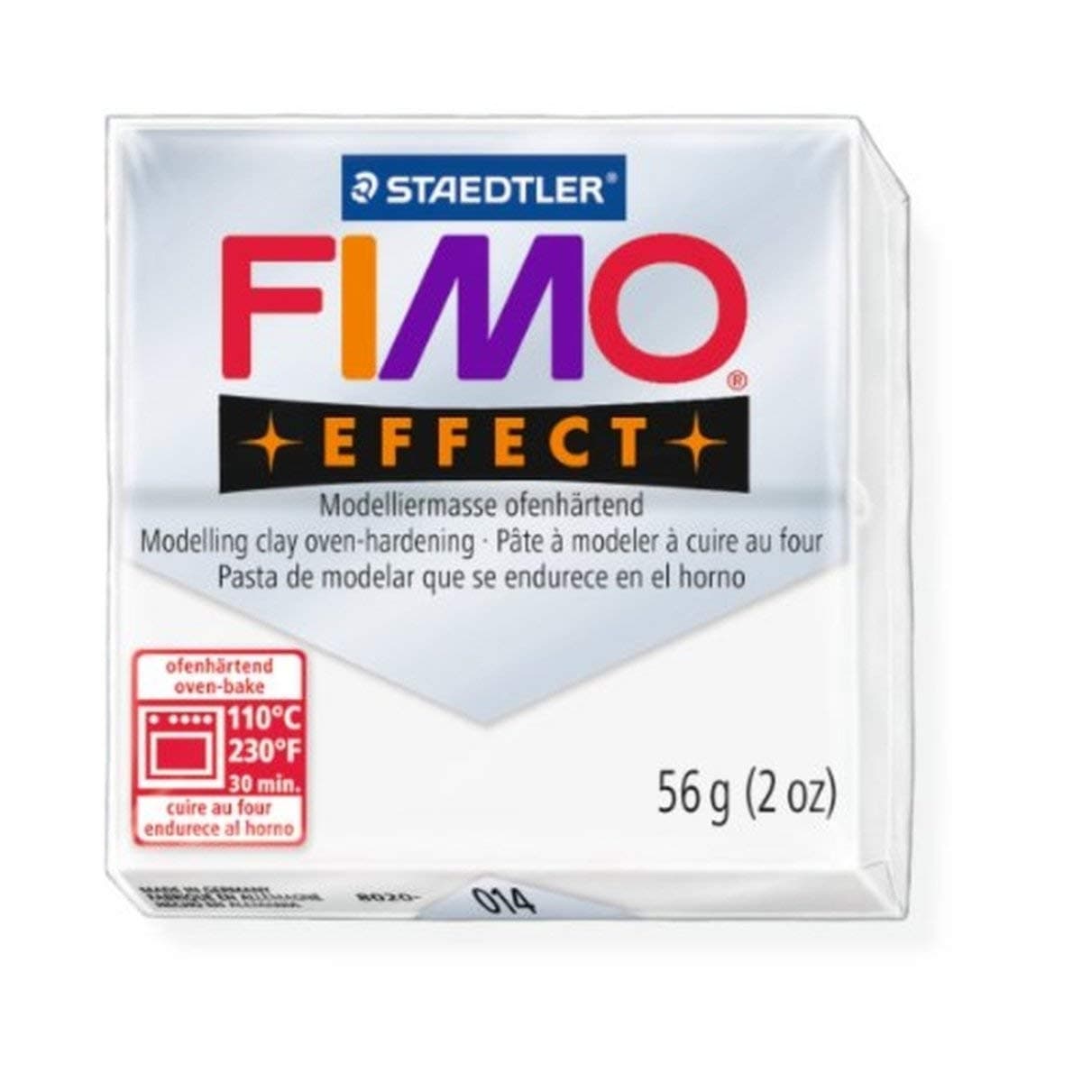 STAEDTLER FIMO Effect Translucent (014) FIMO Effect Polymer Modelling Moulding Clay Block Oven Bake Colour 56g (Pack Of 1)
