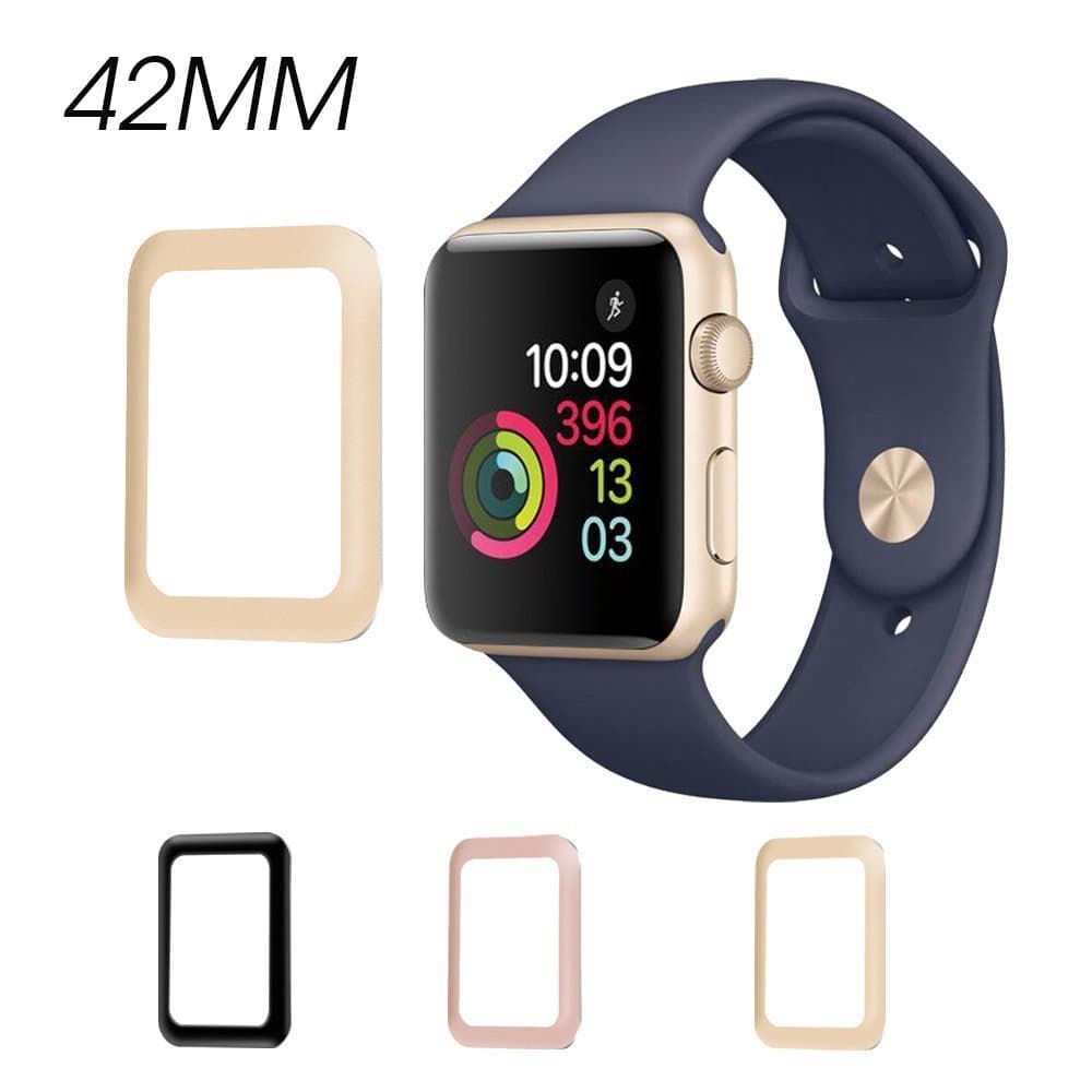 Apple Watch 42mm Screen Protector RIYO 3D Curved Full Coverage Metal Frame Tempered Glass Screen Protector Edge-to-Edge [Bubble-Free] Screen Protector for Apple Watch Series 1-42mm (Gold)