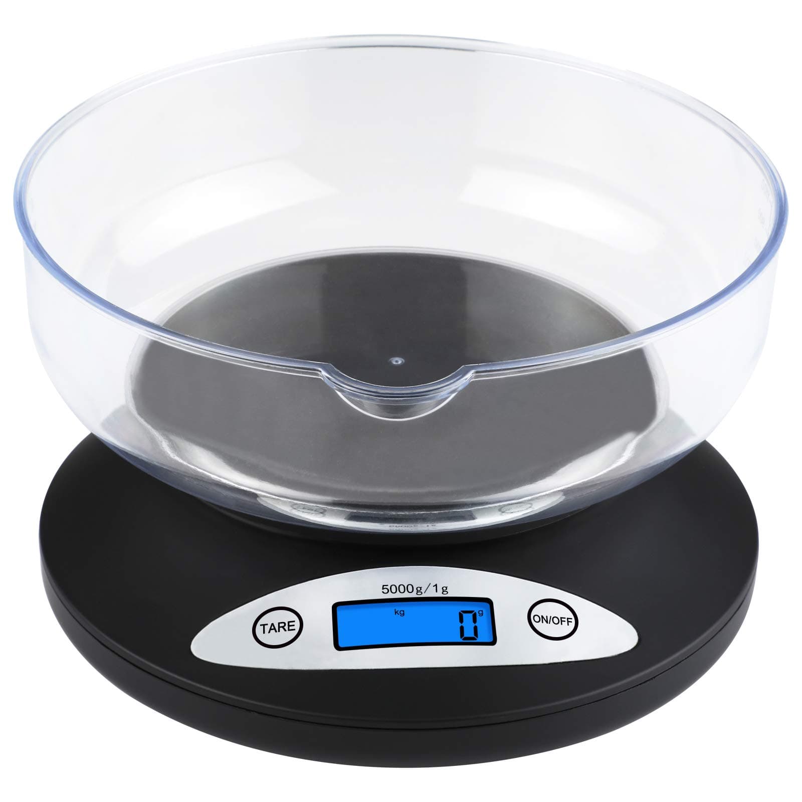 11lb/5kg Digital Kitchen Scale, Ascher Electronic Cooking Baking Food Scale with Bowl, Back-Lit LCD Display, Mode and Tare Features 5000 x 1g, 11lb x0.1oz (2 AA Batteries Included)