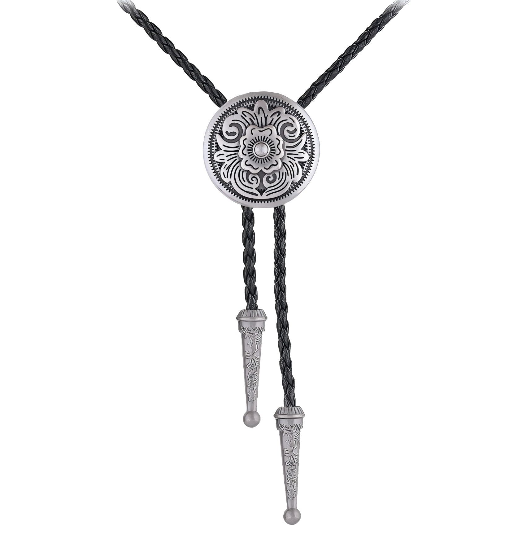 Native American Bolo Tie Rodeo Cowboy Leather Necktie Western Necklace Costume Accessories for Men,Women, Flower Bolo Tie-silver, 42.5 inches