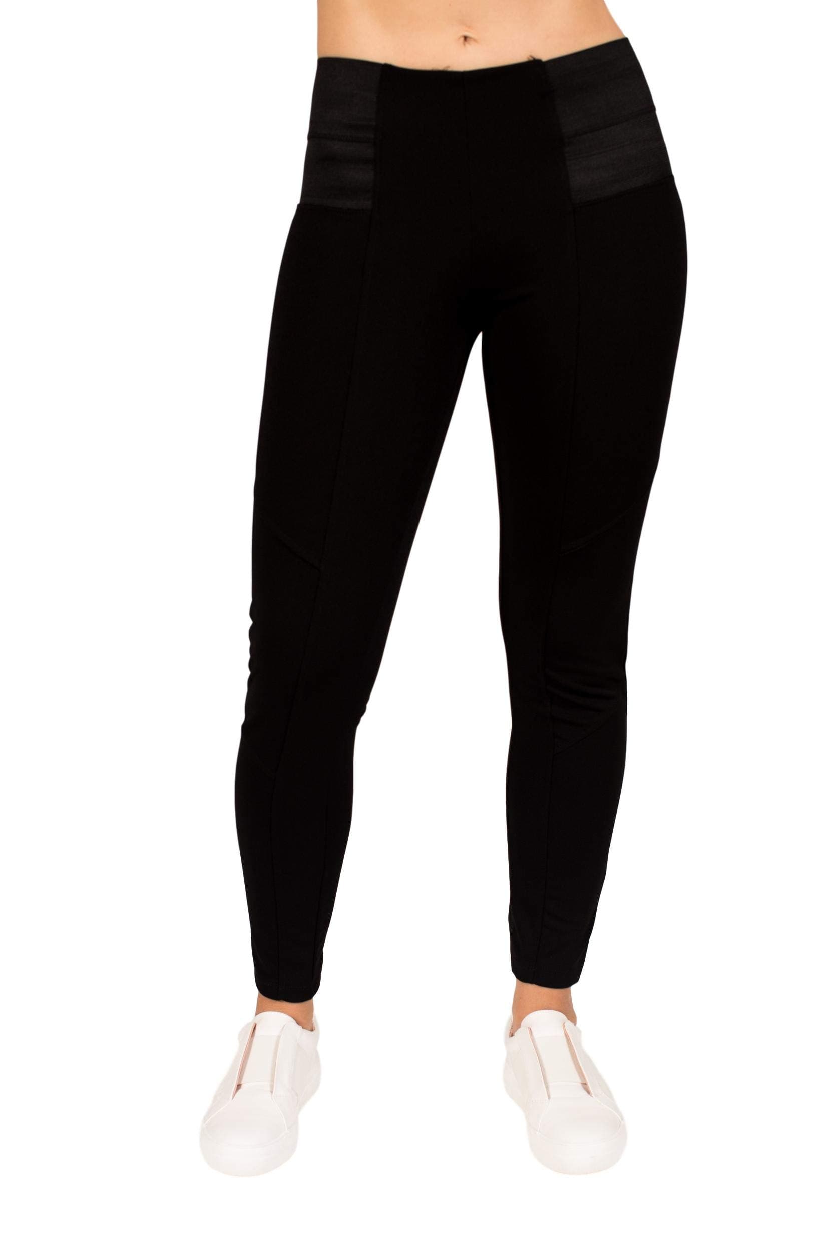 Womens High-Waist Band Comfort Slim Pants by RAG (Medium, Black)
